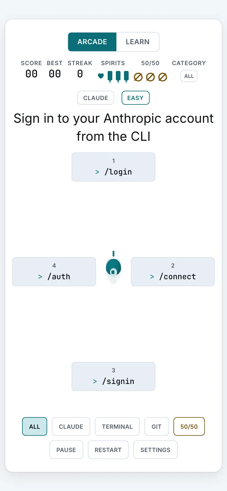 A Ghost Code round on a phone, with the Phantom, four command tokens, prompt, and score in a focused play view.